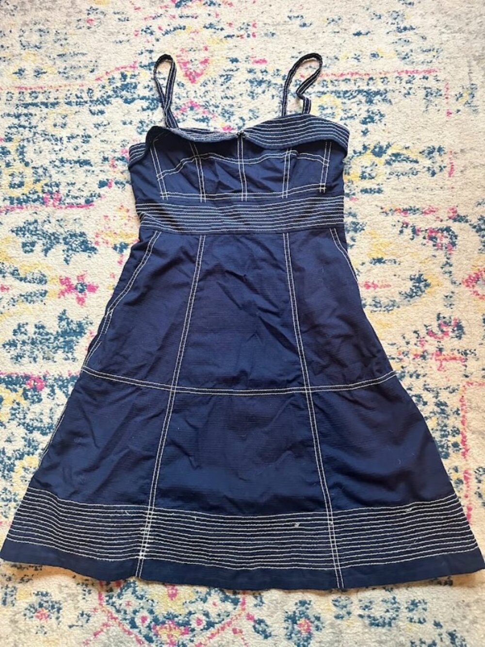 Maeve Anthropologie 100% Cotton Nautical Navy Blue Sailor Anchor Dress - 2